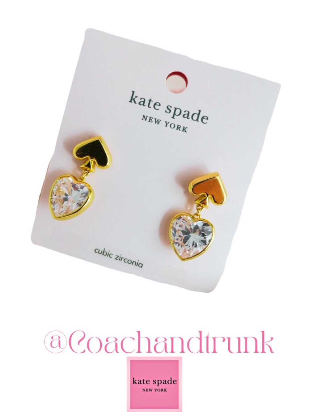 KATE SPADE Everyday Spade Drop Stud Gold Earrings NWT Pink Dust Bag Included